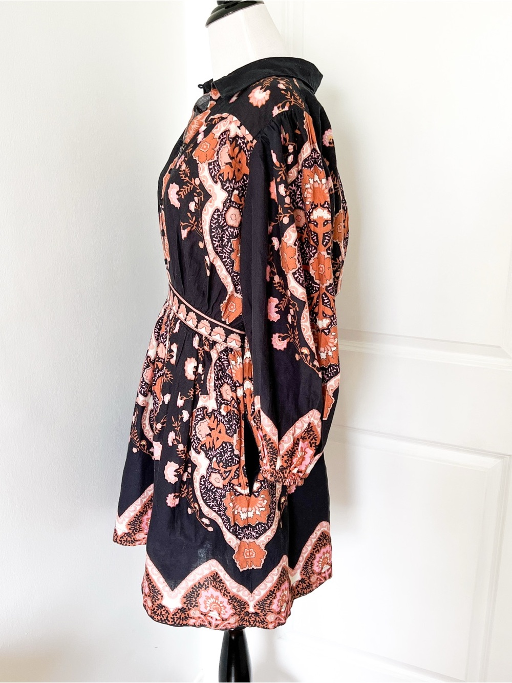 Cleobella Black Floral Button-Front Dress with Orange and Pink Accents - Medium - Picture 4 of 6